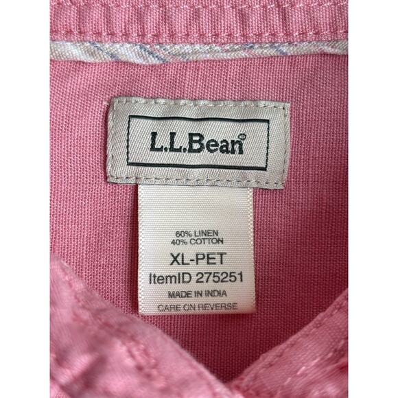 LL Bean Linen Cotton Belted Button Front Shirt Dress Pink Roll Tab Sleeves XL P - Picture 2 of 16